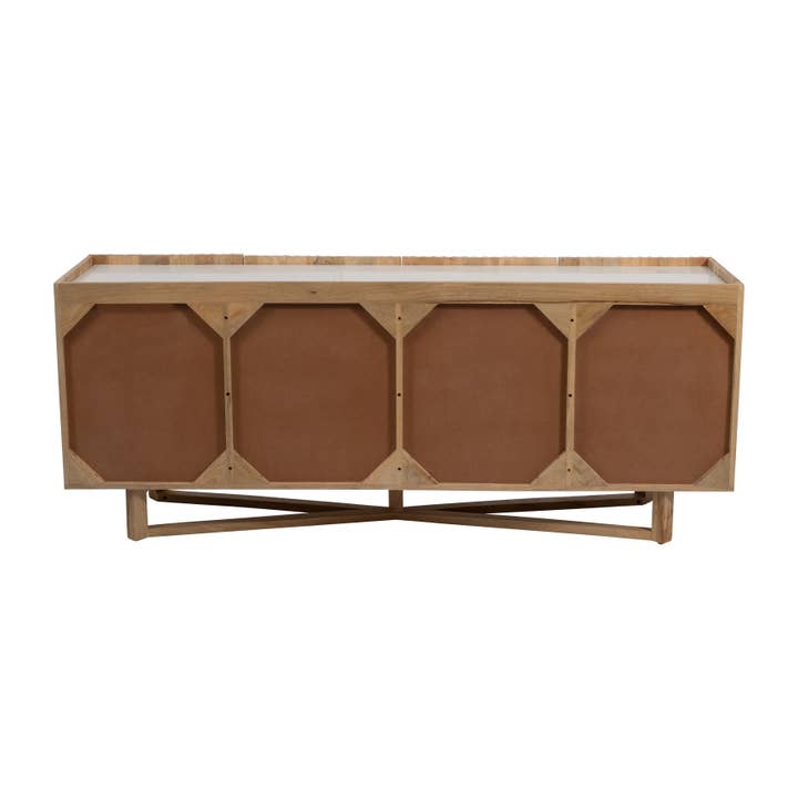 Sagebrook Home - Wholesale Side Table - Wood/marble, 69"l 4-door Fluted Sideboard, Natural