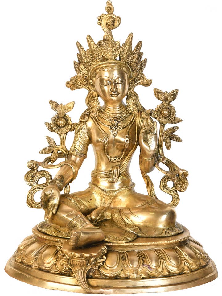 18" Tibetan Buddhist Deity Green Tara In Brass | Handmade for wholesale by Exotic India Art