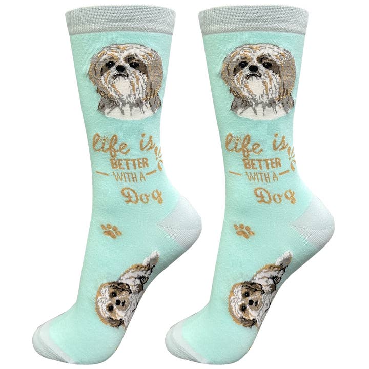 Tan Shih Tzu Dog Socks - Fun Novelty Crew Socks - Unisex for wholesale by E&S Pets