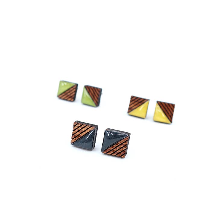 Mini square color block Japanese stud earrings for wholesale by autumn + tree