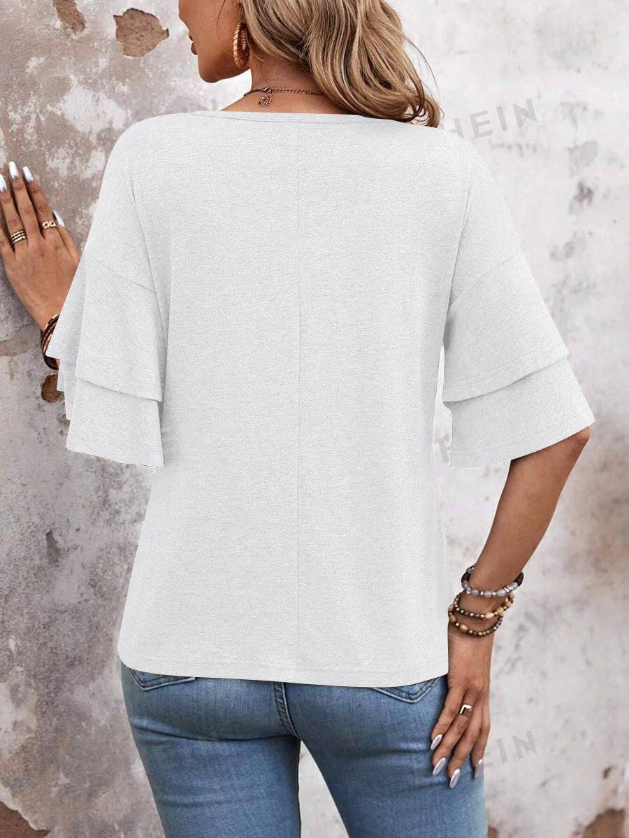 Suhkasana - Wholesale Blouse - Women's - Women's V-Neck Flutter Sleeve Top – Casual Summer T-Shirt10
