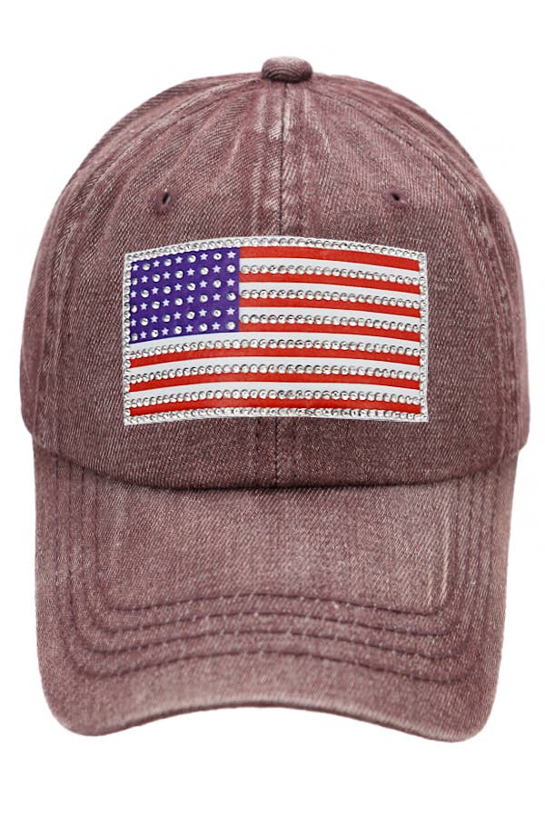 Cap Zone - Wholesale Baseball Cap - Unisex - American Flag Rhinestone Patch Washed Denim Baseball Cap10