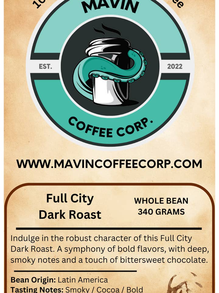 Full City Dark Roast - 340 Grams - Whole Bean for wholesale by Coffin Creek Coffee