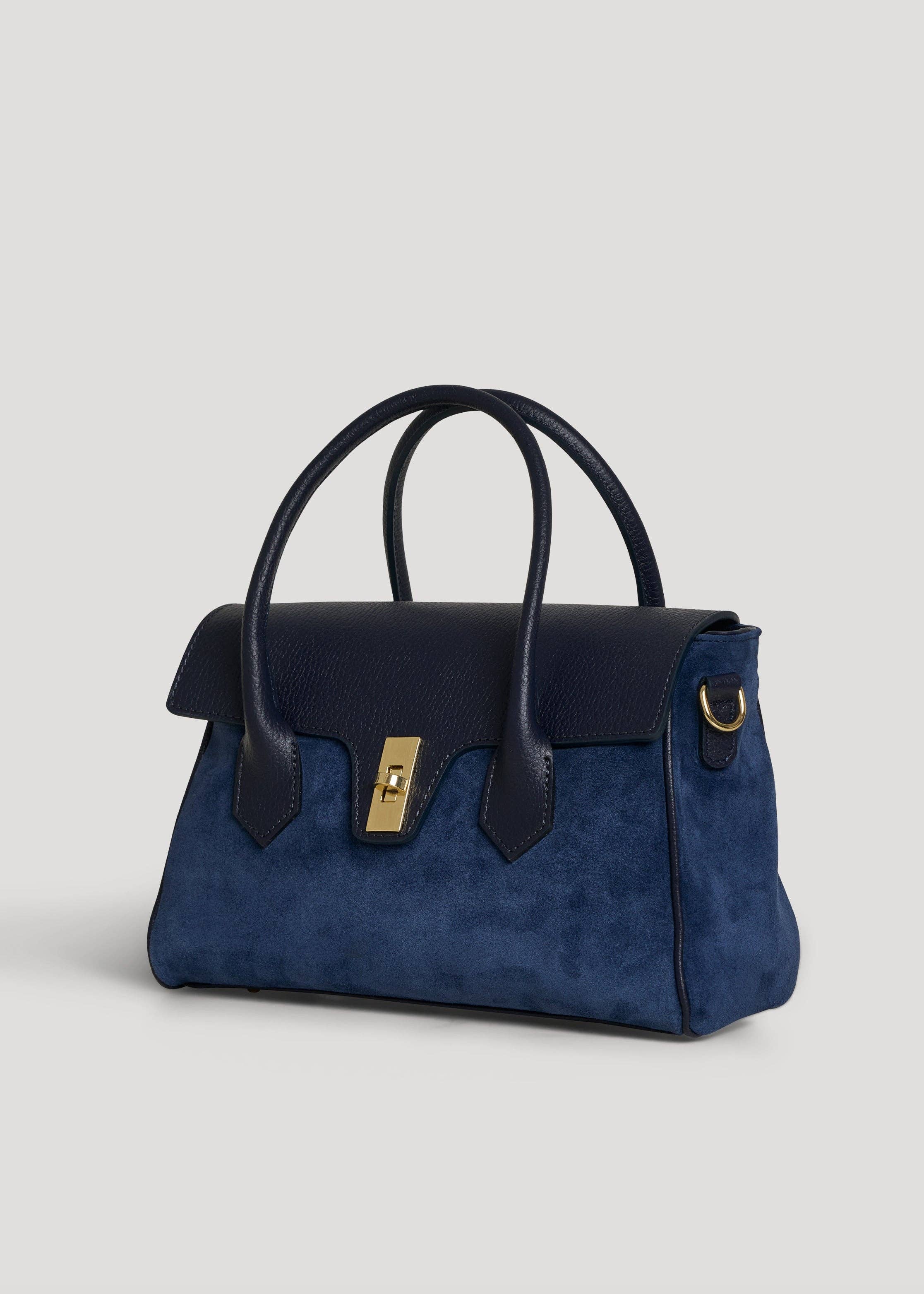Voemièn - Wholesale Top Handle Bag - Women's - Cécile Bag in Navy Blue Suede and Dollar Leather1