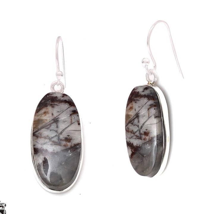 Porseleinen jaspis uit Utah, 925 massief sterling zilver, haakvormige oorbellen, E327 voor wholesale door SARAH DESIGNS JEWELRY