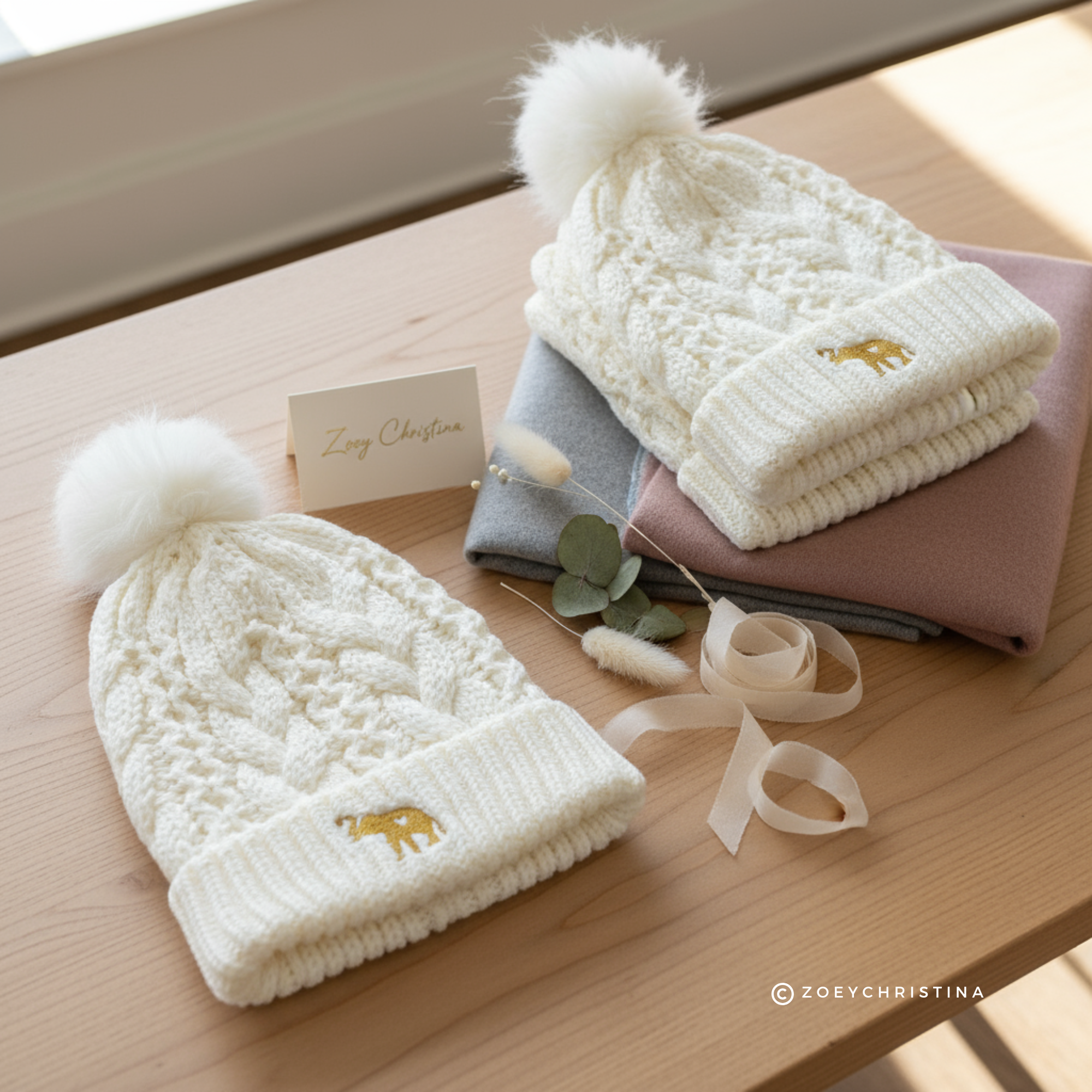 Zoey Christina - Wholesale Beanie - Women's - Elephant Embroidered Winter Hat9