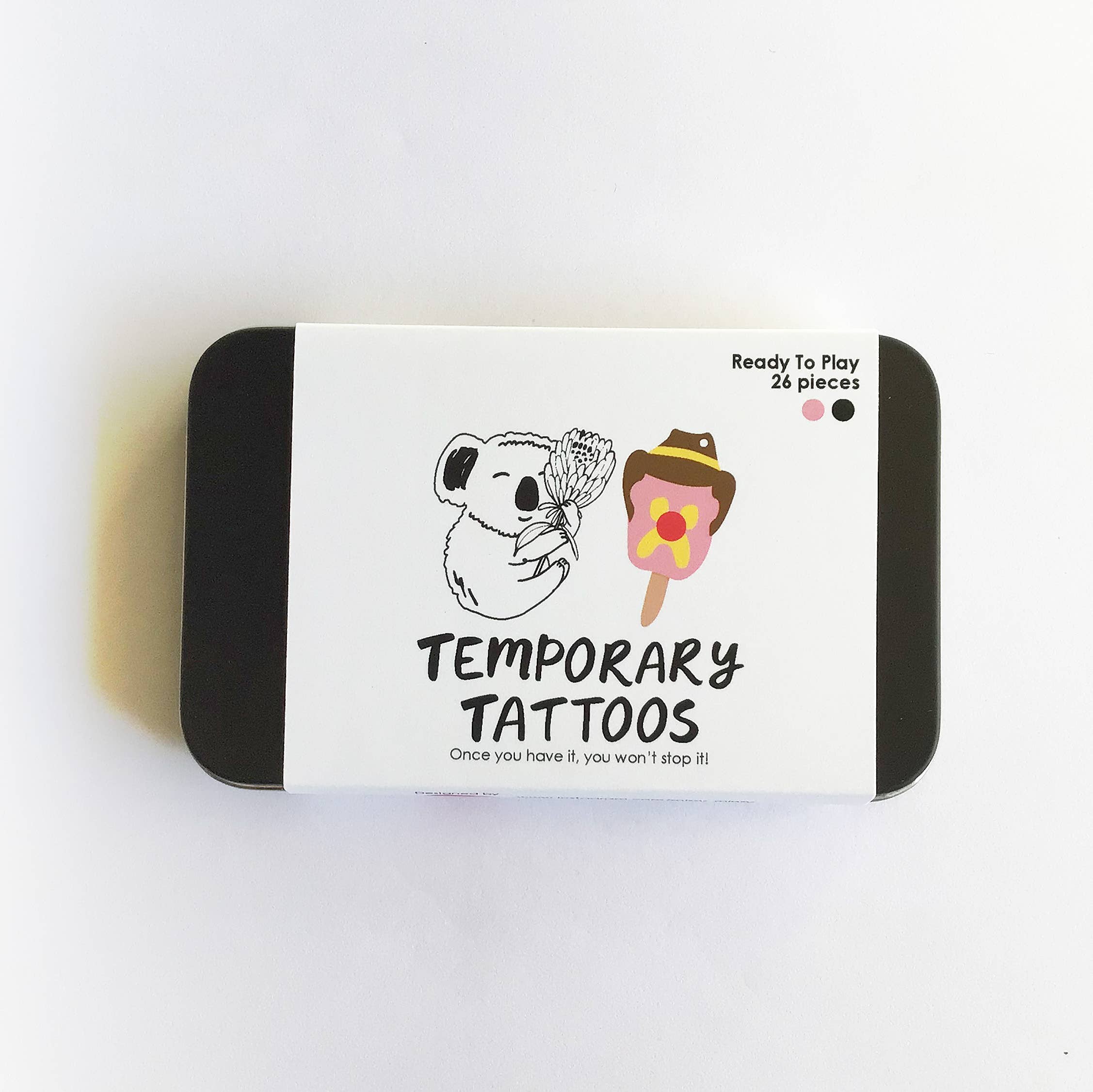 Missy Minzy - Vente Tatouages temporaires - Australiana Animal in Food | Tatouages tempérés prédécoupés en aluminium. Étain1