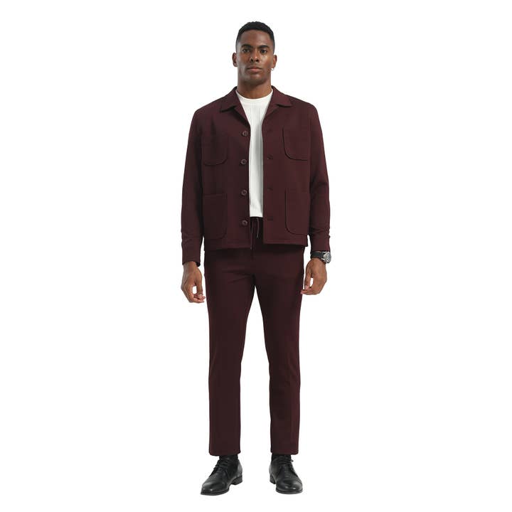 Tazzio 2pc Dress Casual Slim Suit Patch Pockets, Burgundy for wholesale by Suits America