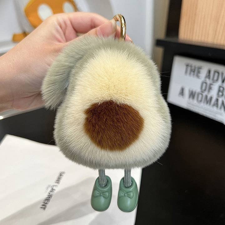 Plush Looks – wholesale Keychain – Women's – Rex Rabbit Fur Cute Fluffy Avocado Keychain