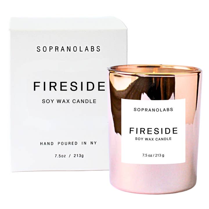 SopranoLabs - Wholesale Jar/Filled Candle - FIRESIDE Soy Candle. Clean Vegan. Hand-poured in NY. Gift