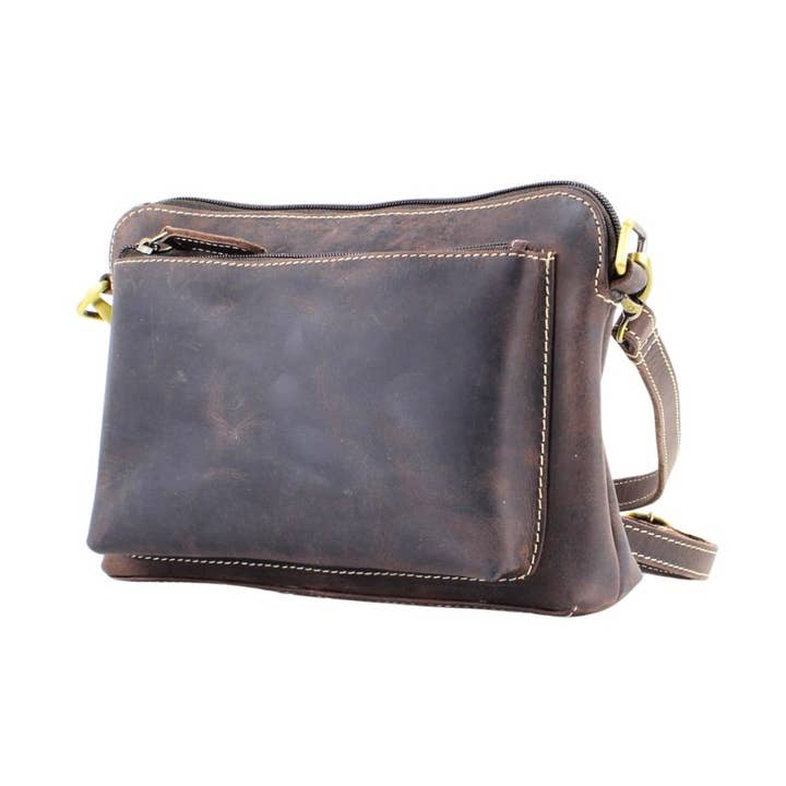 Hunter Schultertasche mit Fronttasche aus Leder für den Großhandel von Leather Impressions Inc