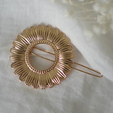 Claudia Round Gold Flower Barrette for wholesale by Bohomane