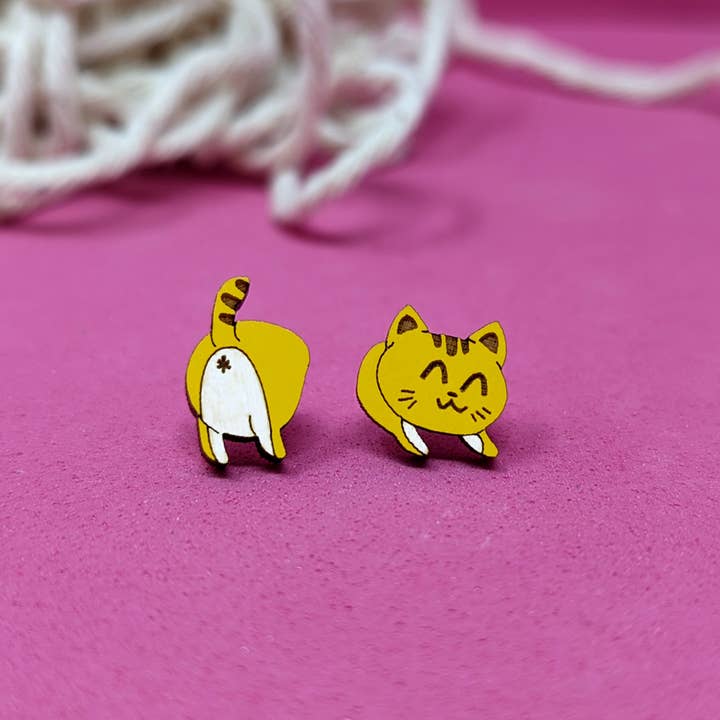 Unpossible Cuts - Wholesale Stud/Post Earrings - Cat Butt Wood Earrings
