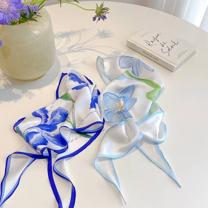 SueSilkHK - Wholesale Scarf – Women's - Japanese style floral spring and summer triangular diamond scarf, Rustic style small neckerchief, Tie wrap scarf9