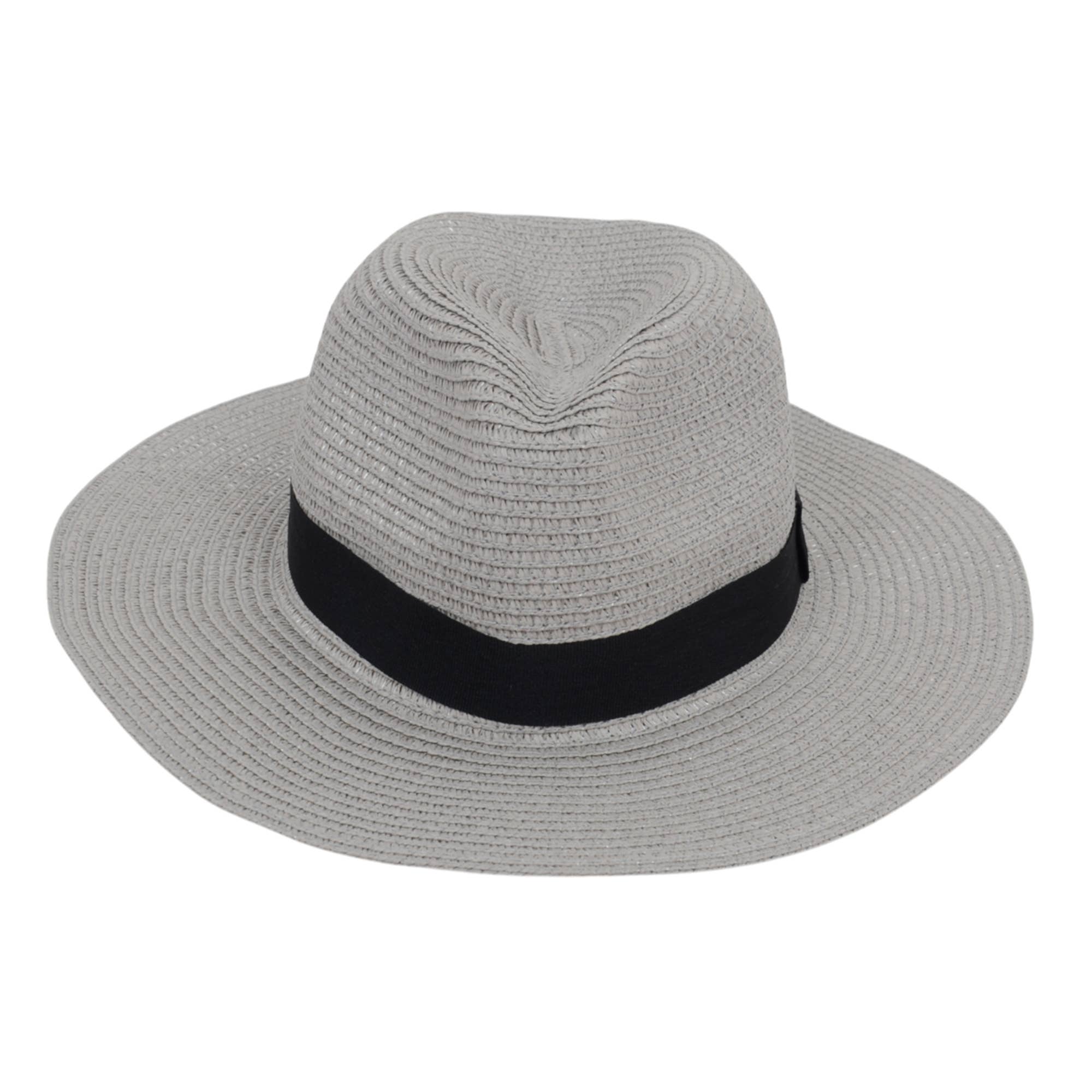 AK Brand - Wholesale Straw Hat - Women's - Wide Brim Straw Fedora Sun Hat Black Band Panama UV Hat22