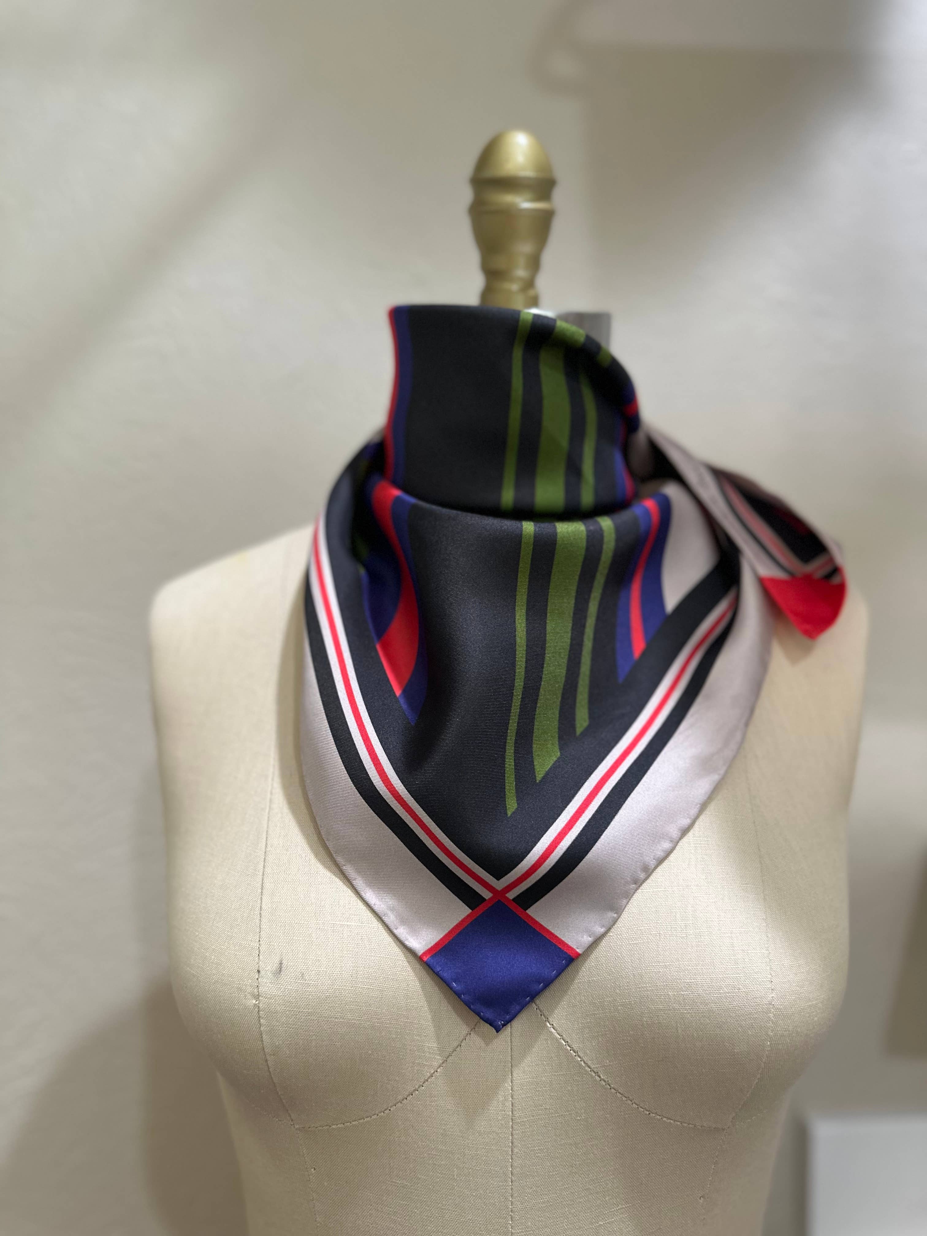 Crisp Olive™ - Wholesale Scarf - Unisex - Luxury 100% Silk Striped Hand Hemmed Scarf - Christmas Gift1
