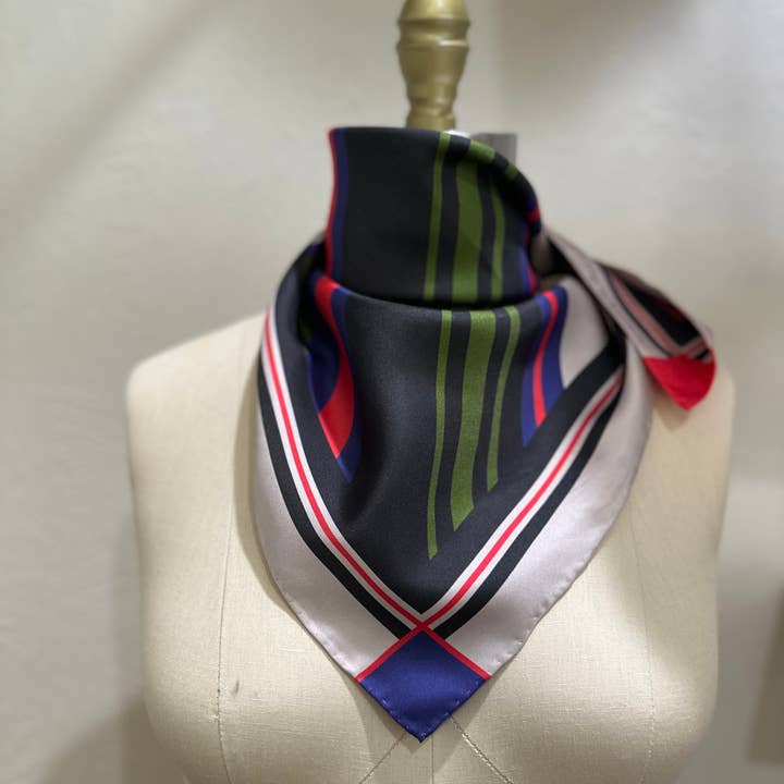 Crisp Olive™ - Wholesale Scarf - Unisex - Luxury 100% Silk Striped Hand Hemmed Scarf - Christmas Gift1