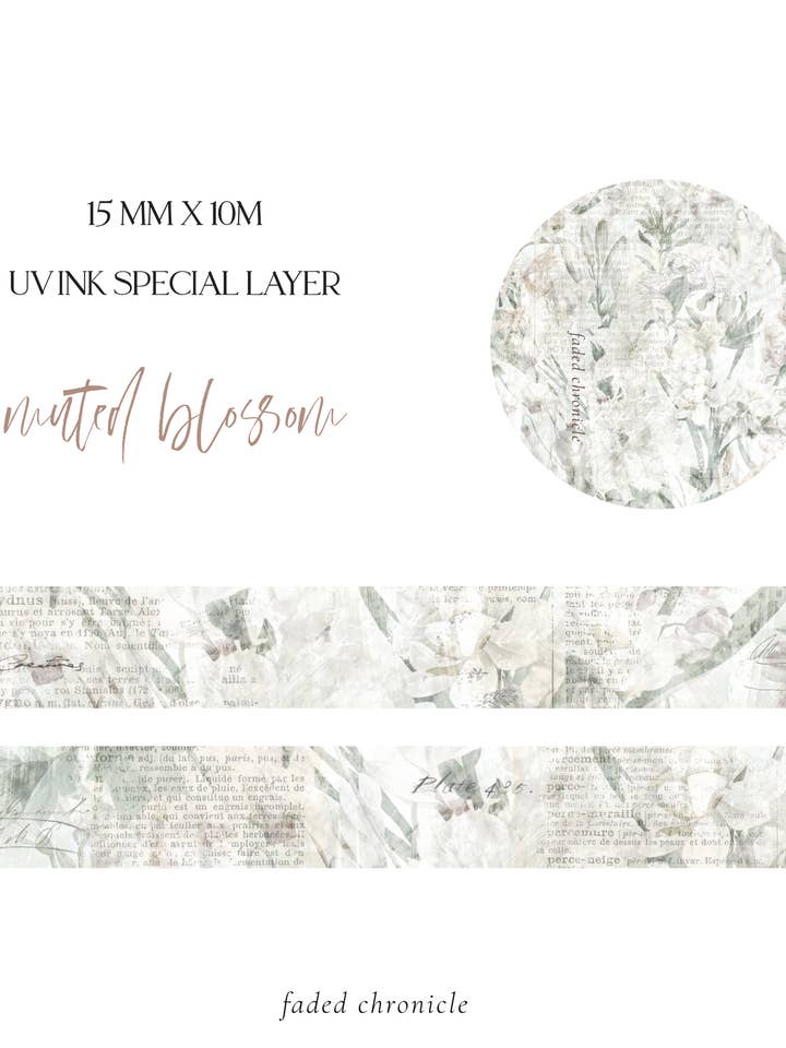 fita washi de flor suave 15mm por atacado de Faded Chronicle