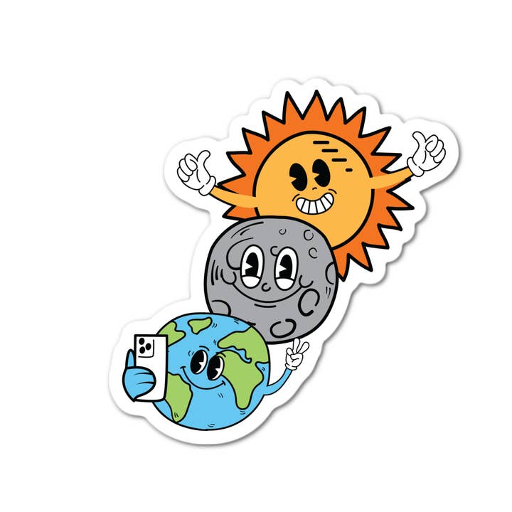 Selfie Earth Moon Sun Solformørkelse Vandtæt klistermærke for engroshandel hos Lyrical River Designs
