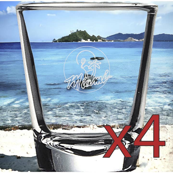 Miami x4 2oz Premium Shot Glasses Customize Beach Gift for wholesale by Texan Customs