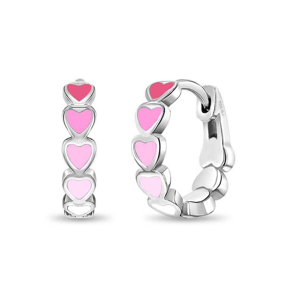 In Season Jewelry – wholesale Huggie earrings – Heart 9mm Baby / Kids Earrings Hoop Enamel - Sterling Silver7
