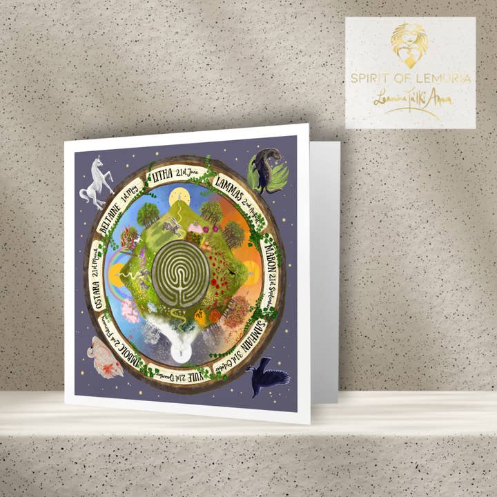 Avalon Wheel of the Year - Biglietto di auguri quadrato per la vendita all'ingrosso da parte di Spirit of Lemuria