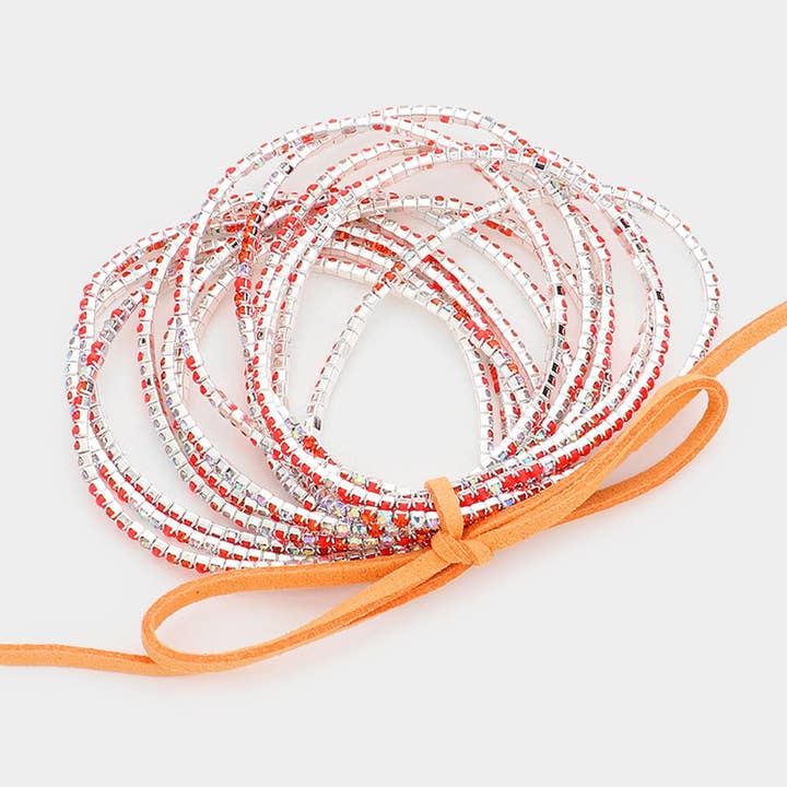 Sensibling Corp. - Wholesale Tennis Bracelet - 12PCS - Ribbon Colorful Rhinestone Layered Stretch Bracelets