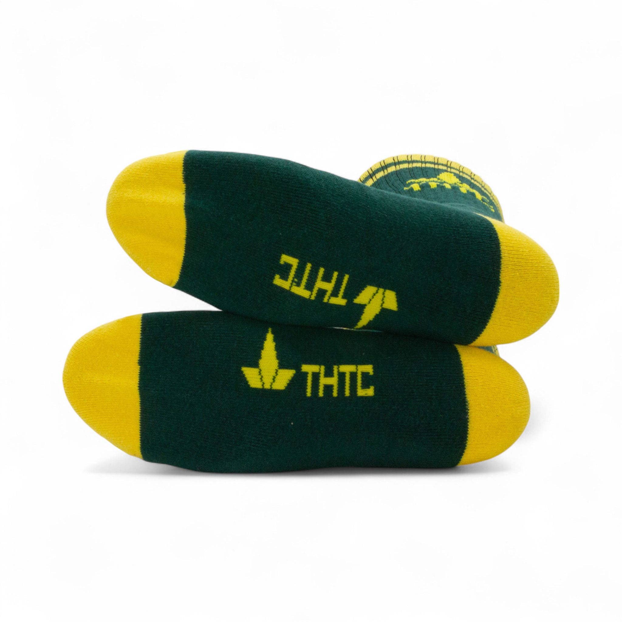 Bottle Green THTC logo Hemp Socks for wholesale on Faire1