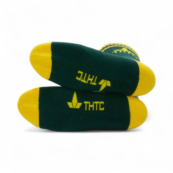 Bottle Green THTC logo Hemp Socks for wholesale on Faire1