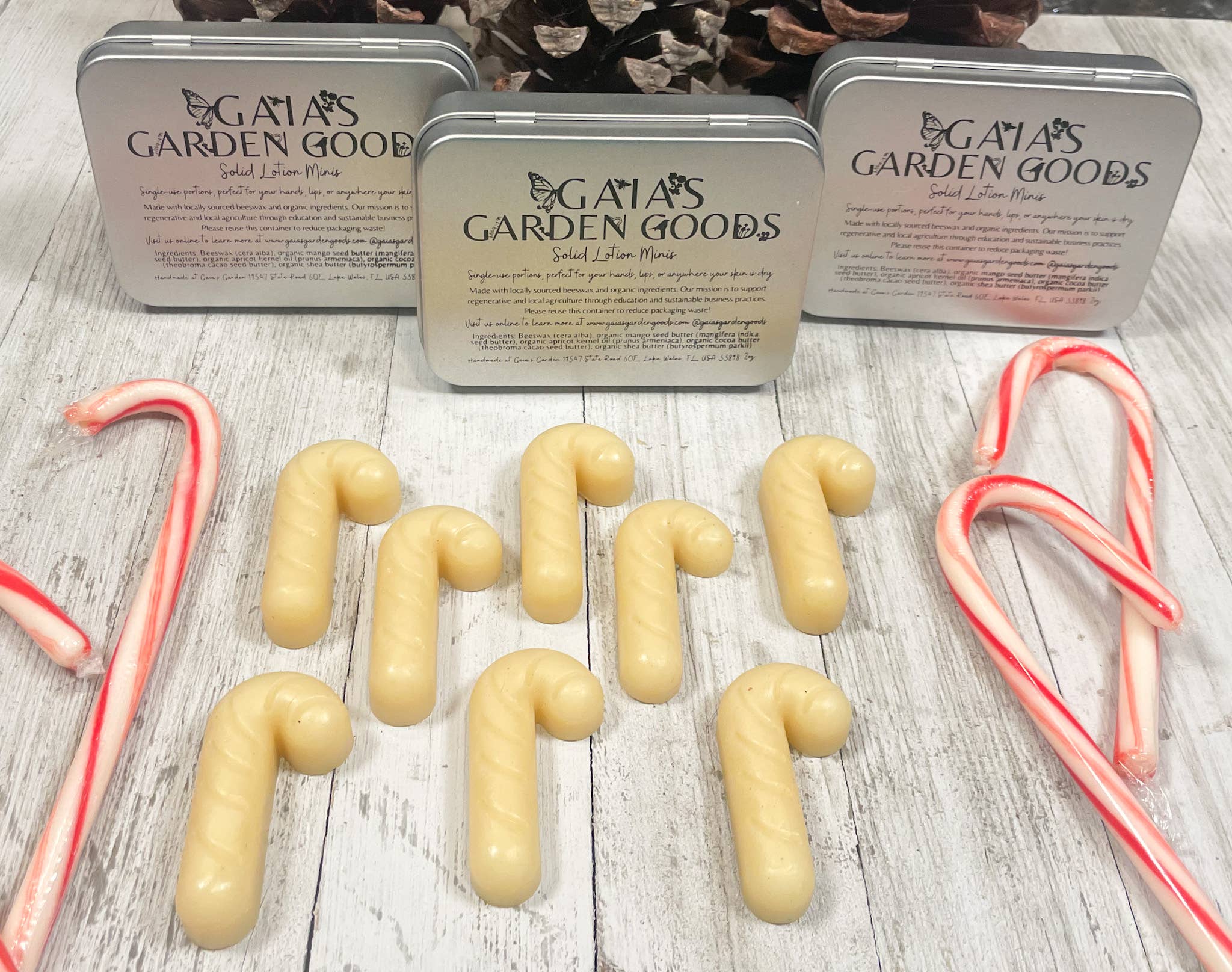Gaia's Garden Goods - Wholesale Body Balm/Butter - Peppermint Candy Cane Mini Solid Lotion Bars2