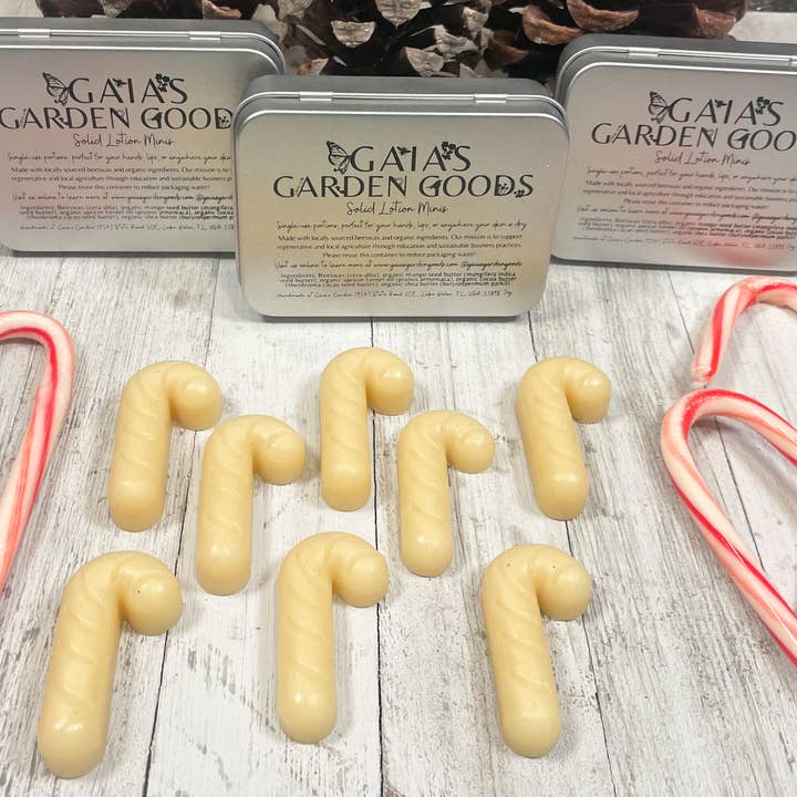 Gaia's Garden Goods - Wholesale Body Balm/Butter - Peppermint Candy Cane Mini Solid Lotion Bars2