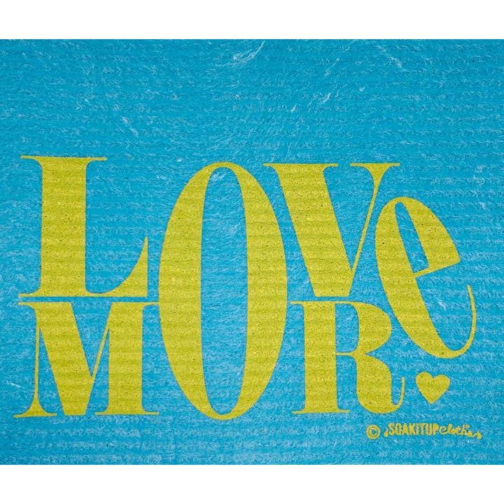 Love More with Heart Teal Swedish Dishcloth for wholesale by Soak iT Up Eco-friendly Greetings + Gifts