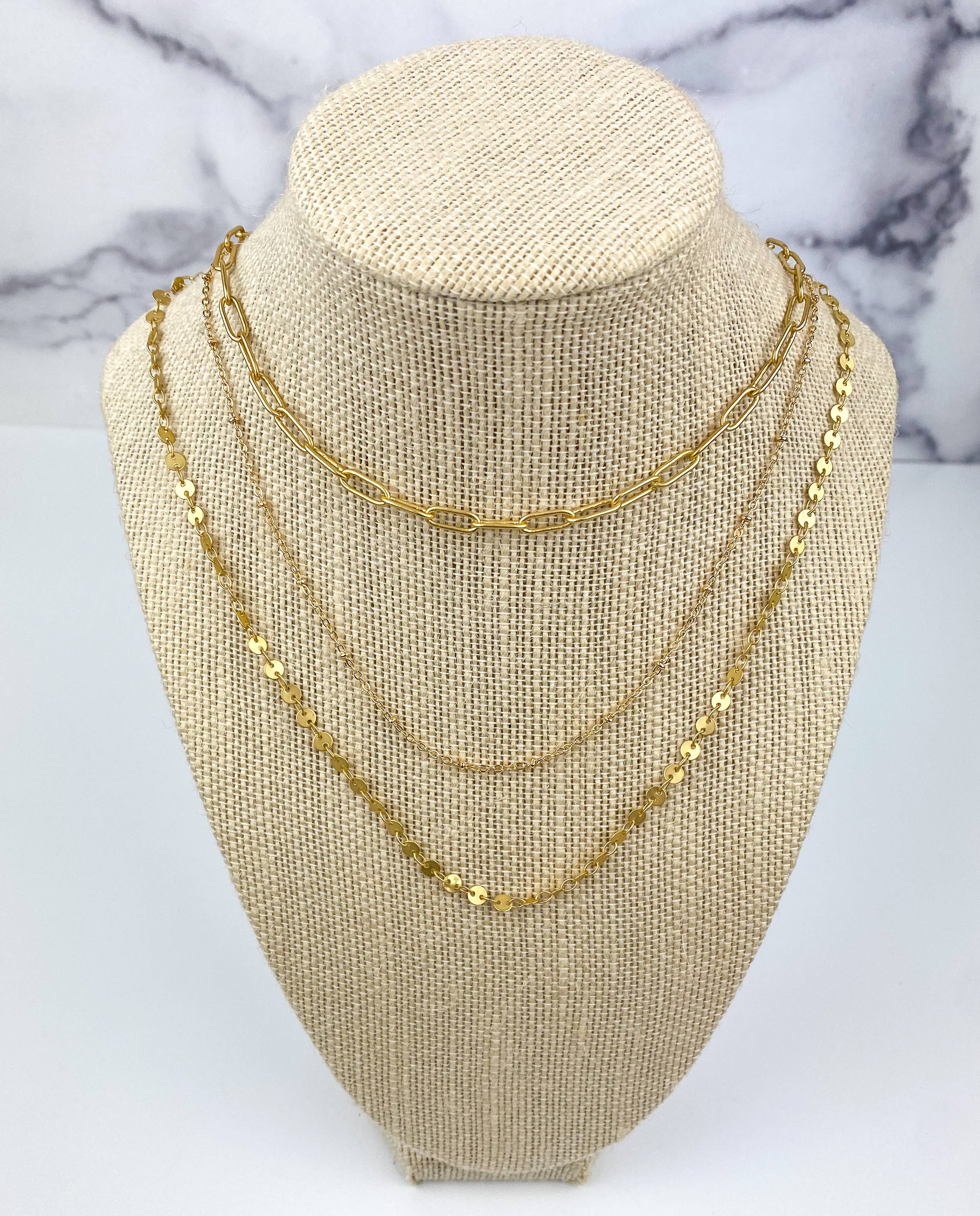 Light Shine - Wholesale Link & Chain Necklace - Paperclip Layering Necklace | Gold Plated Disc, Dainty Chain10
