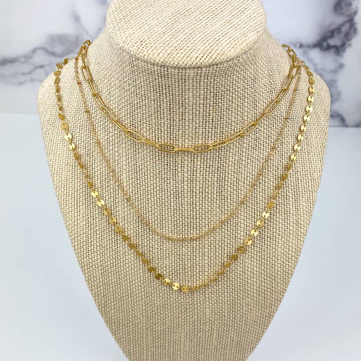 Light Shine - Wholesale Link & Chain Necklace - Paperclip Layering Necklace | Gold Plated Disc, Dainty Chain10
