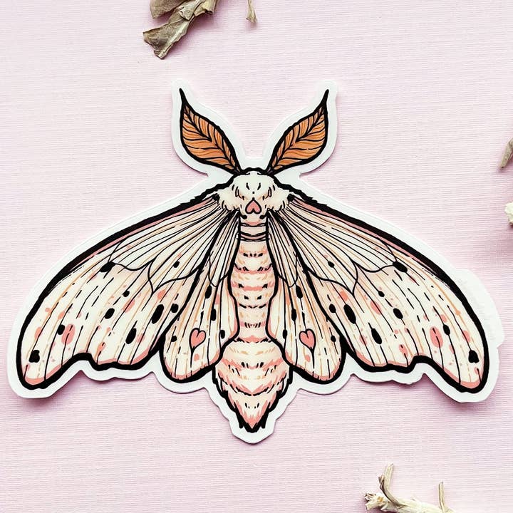 Alum and Ink - Wholesale Sticker - Poodle Moth (Domestic Silk Moth, Bombyx mori) Clear Vinyl Sticker4