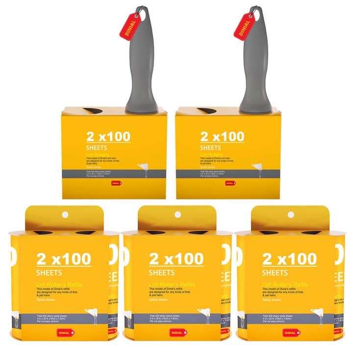 Dinial - Wholesale Lint roller - DINIAL 2 Lint Roller Handles + 10 Refills (1000 SHEETS IN TOTAL)5