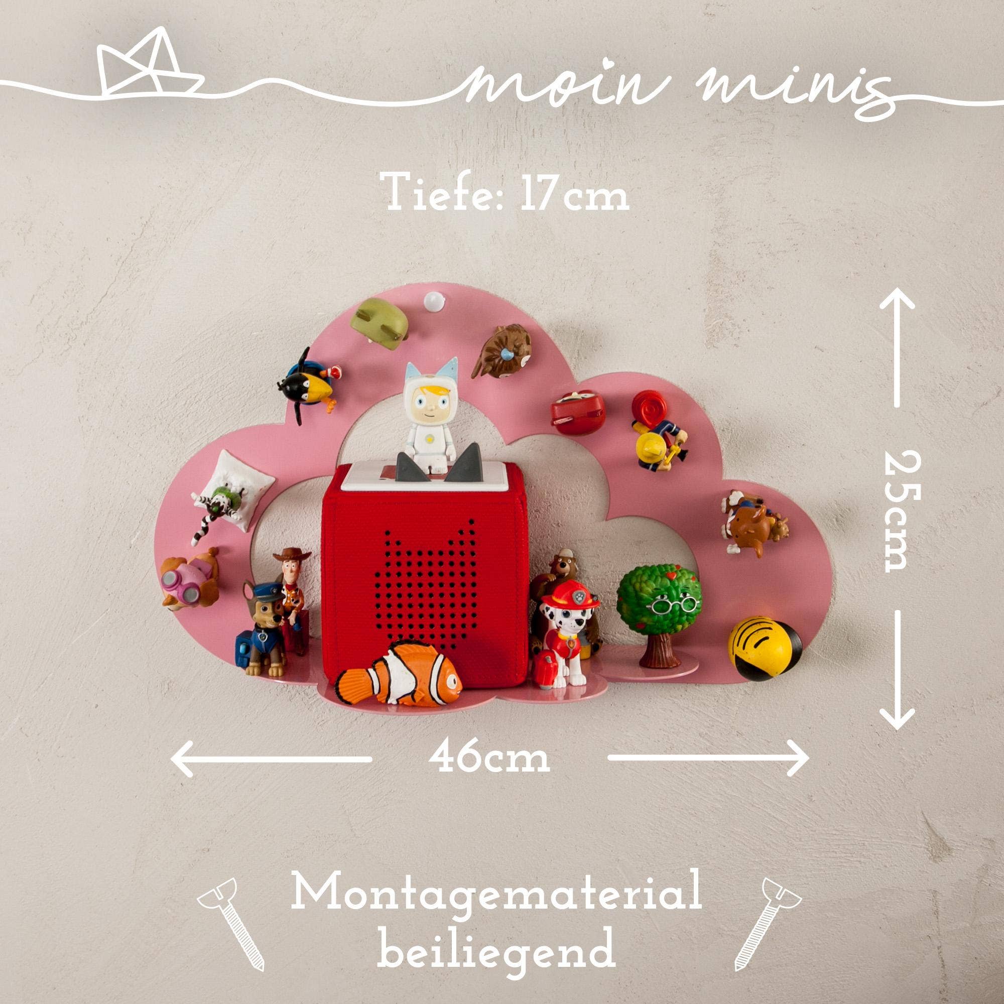 Mixcover GmbH - Wholesale Wall Mounted Shelf - Moin minis cloud pink magnetic shelf compatible with 25 Tonie figures and Tonie box cloud shelf for children audio figures magnetic shelf6