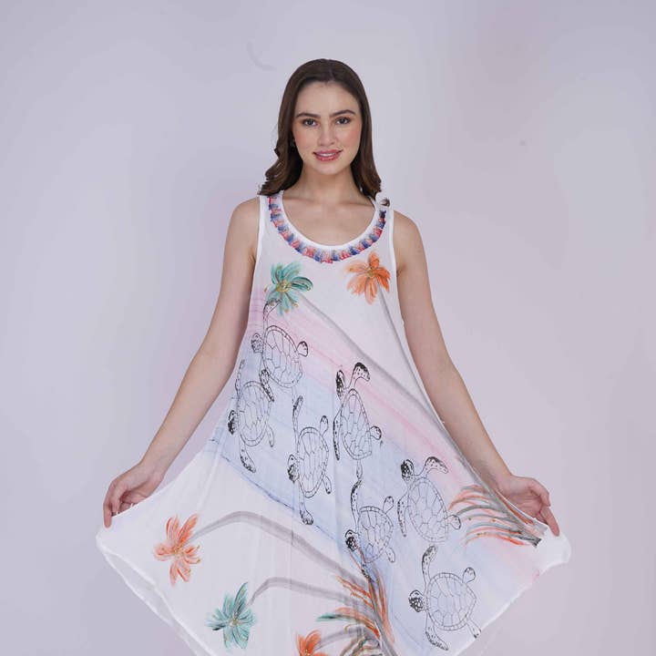 RAYON WITTE PARAPLUIJURK VOOR DAMES - PALMBOOM & SCHILDPAD voor wholesale door Le Styles