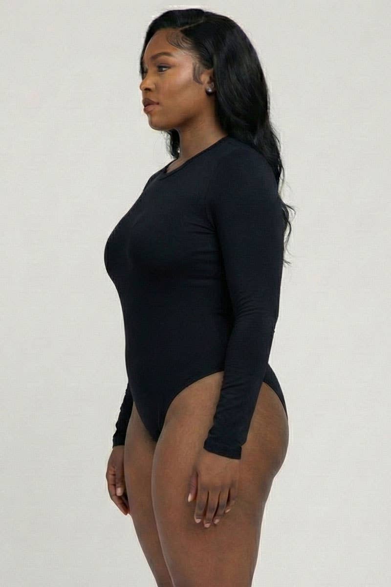 CAPELLA APPAREL - Wholesale Bodysuit - Women's - Plus Solid Long Sleeve Round Neck Bodysuit1