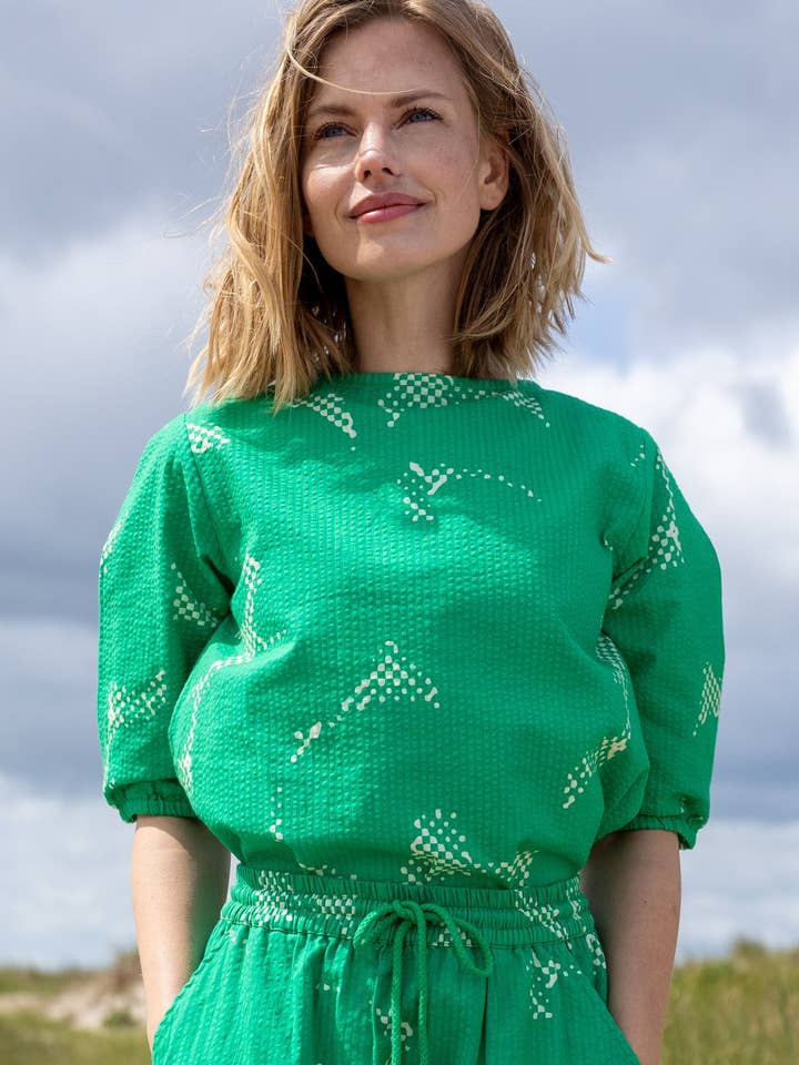 Danecremant Seersucker Shirt Green/Chalk TROPFUZZ for wholesale by Danefae København