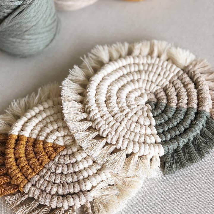 Tri-Color Macrame Coasters | Boho Accent | Modern Home Deco for wholesale by Artizin Studio