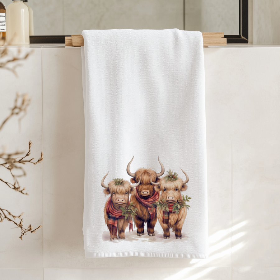 Fernville Creations - Wholesale Hand Towel - Highland Cow Holiday Hand Towel for Bath and Kitchen7