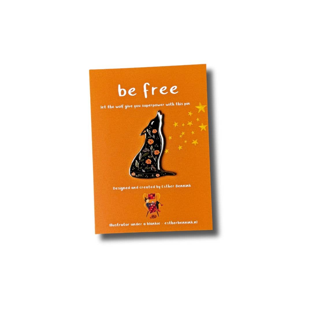 Esther Bennink – wholesale Nål och knapp för kavajslag – Wolfnål Be Free - stor emaljnål