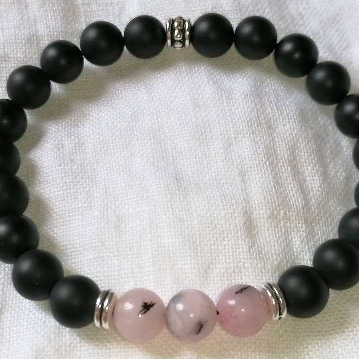 Sort agat Pink Jasper armbånd for engroshandel hos Blue Moon Bijoux