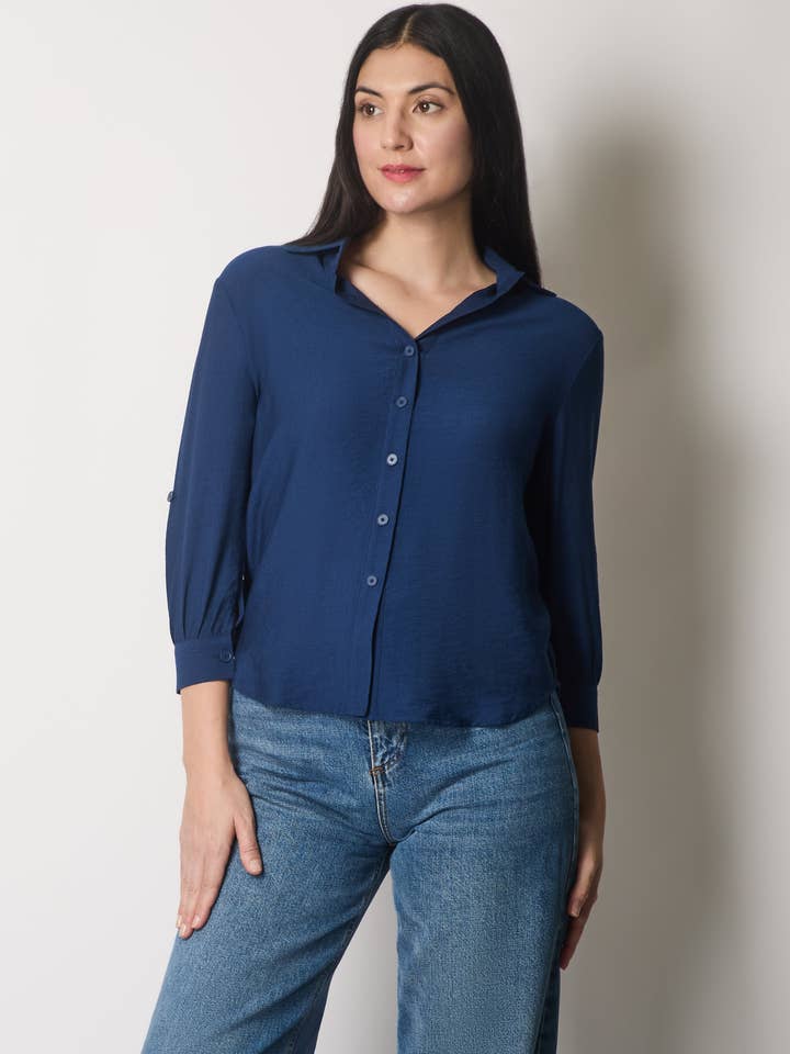 Overhemd met Knopen Manchetten - Marineblauw voor wholesale door SOLO