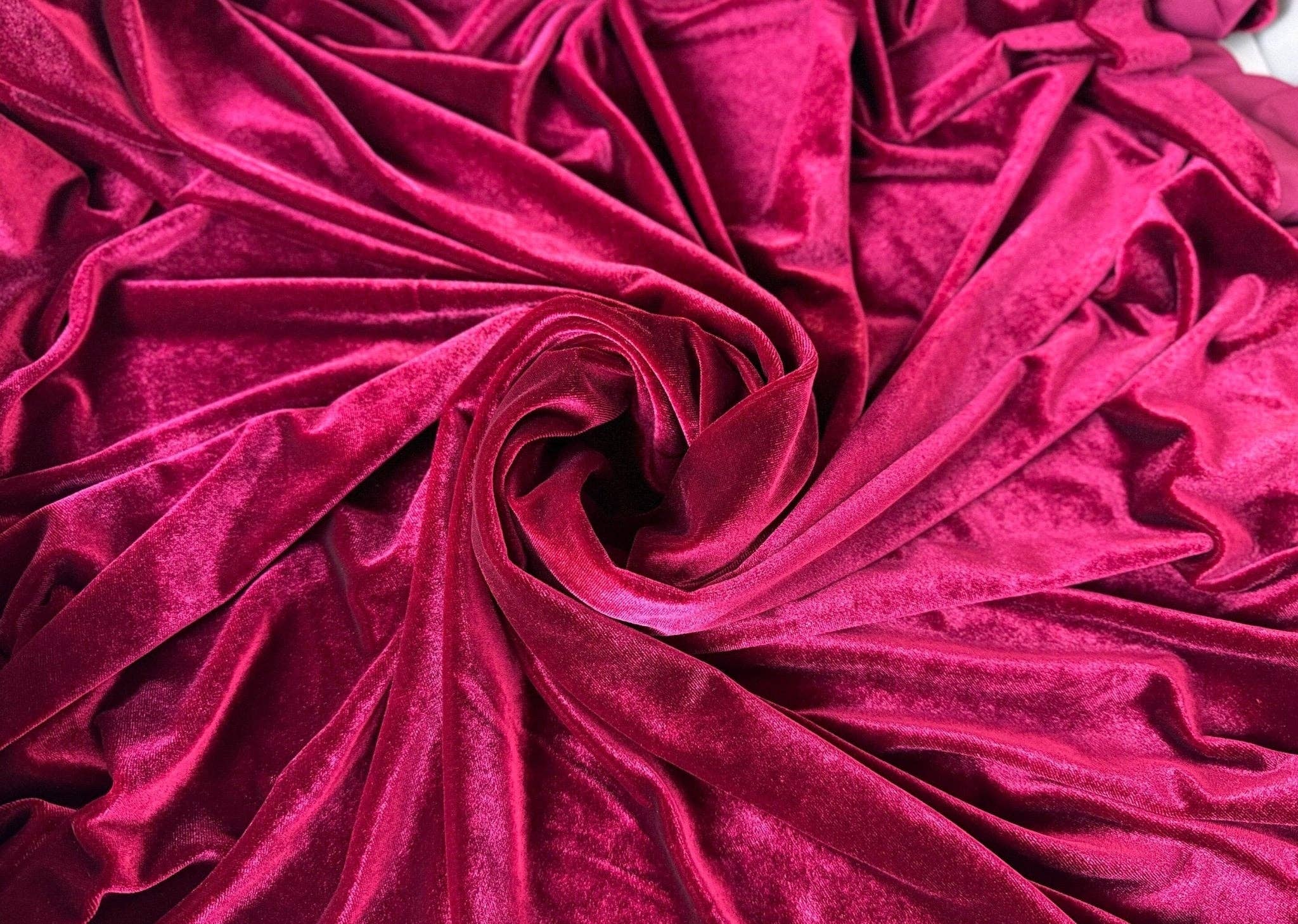 GalaTextile - Wholesale Fabric - Burgundy Stretch Velvet Fabric, Spandex Soft Velvet Fabric-Solid, for Pillows, Scrunchies, Drapes, Dresses, Decorations Premium Quality2