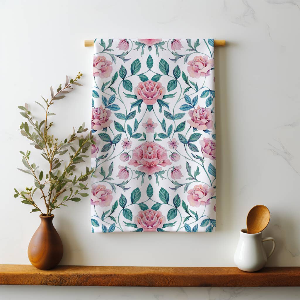 Sarah Rose – Toalha de chá por atacado – Toalha de chá de linho orgânico Vintage Rose