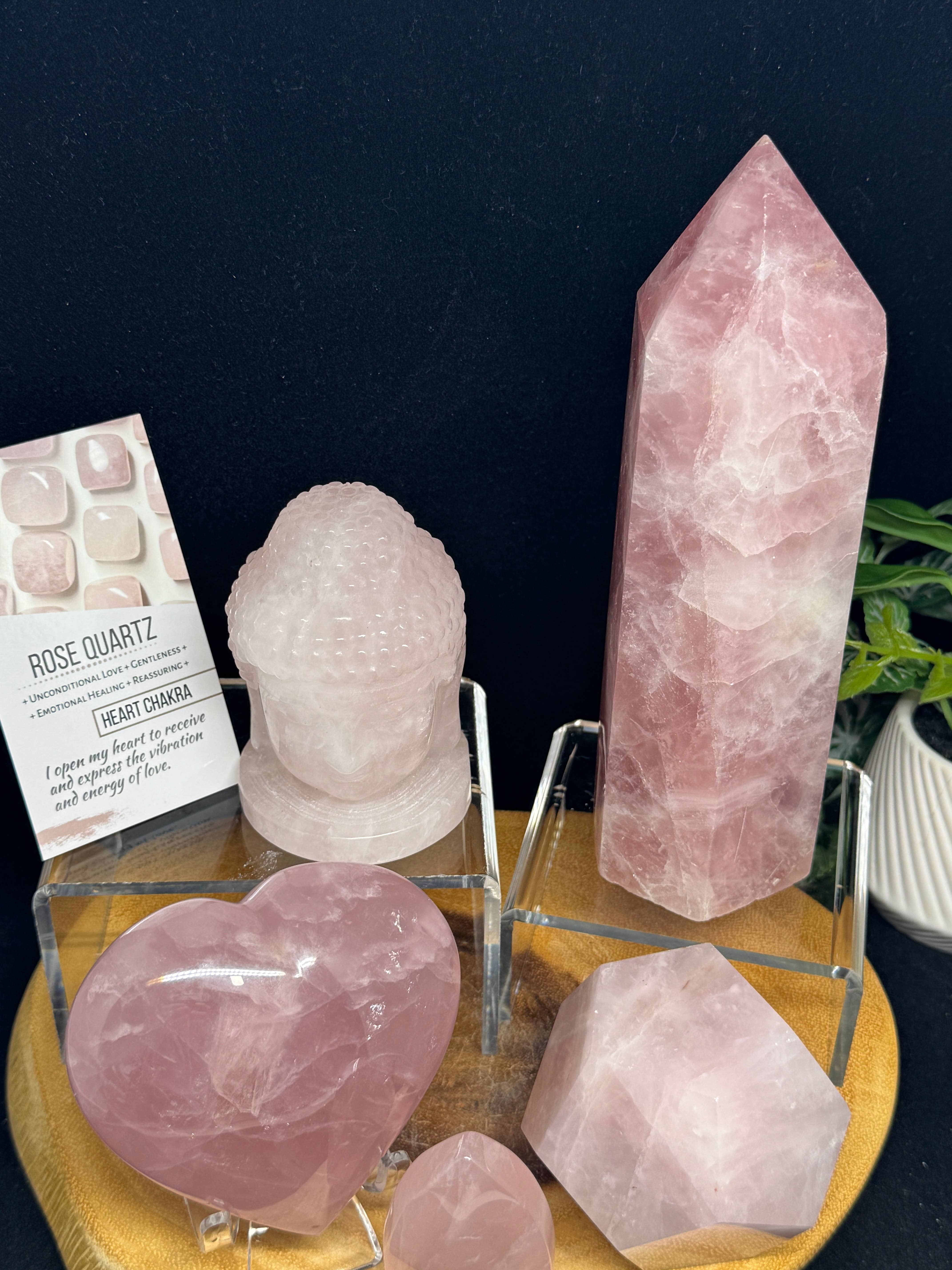 The 7 Directions - Venta al por mayor Piedras/cristales espirituales - Paquete de 5 piezas de torre de cuarzo rosa con corazón de Buda 23F2