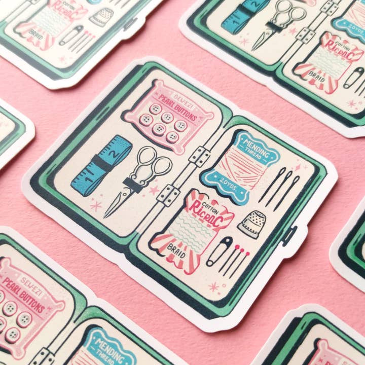 Sewing Kit Sticker for wholesale by Eve Anderson Draws