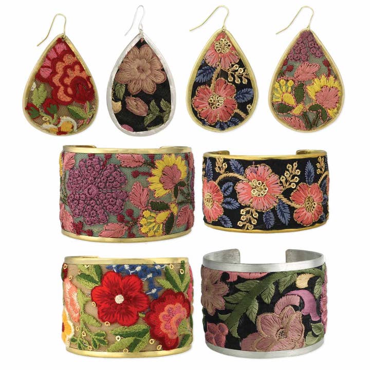 ZAD - Wholesale Dangle Earrings - Vintage Embroidered Elegance Cuff & Earring Set - 20 pcs